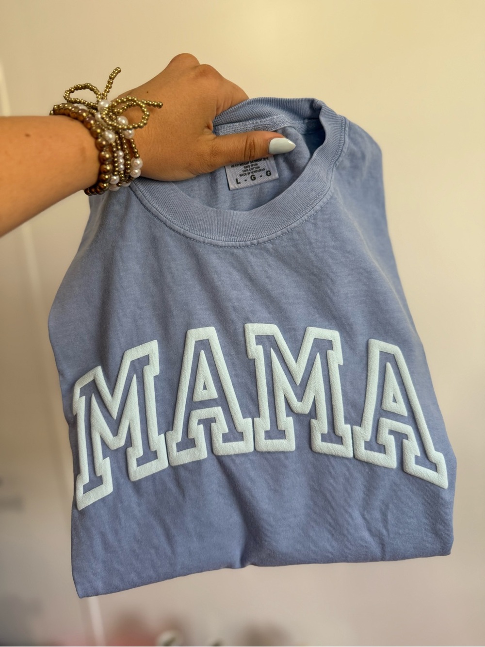 Comfort Colors 'MAMA' Graphic Tee Puff Print in Light Blue